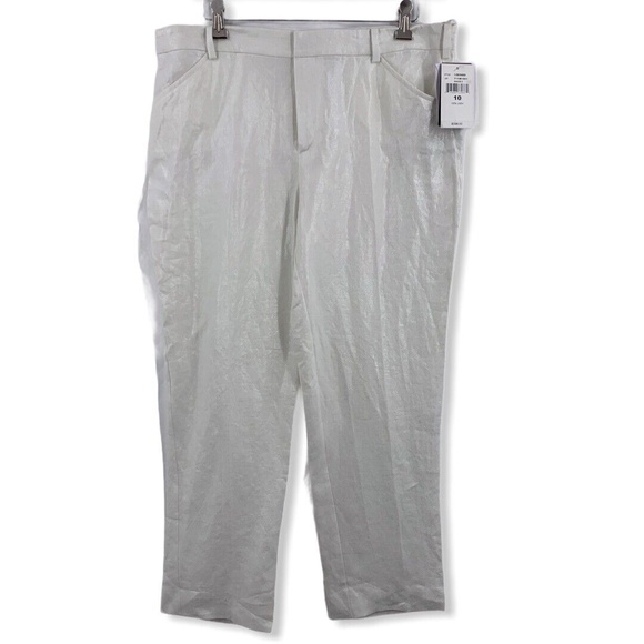 Ralph Lauren Womens Trouser White Linen Glace Dress Pant Black Label Size 10 New